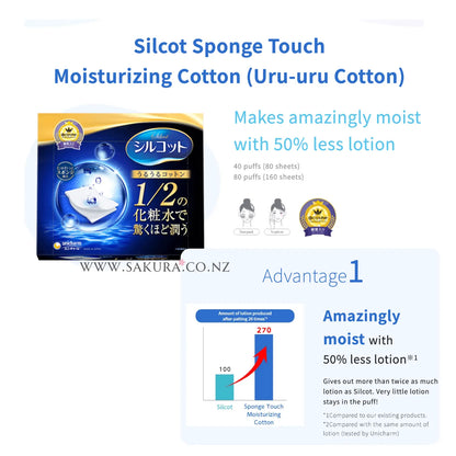 Unicharm Silcot Sponge Touch Moisturising Cotton Pads 40 puffs (80pcs)