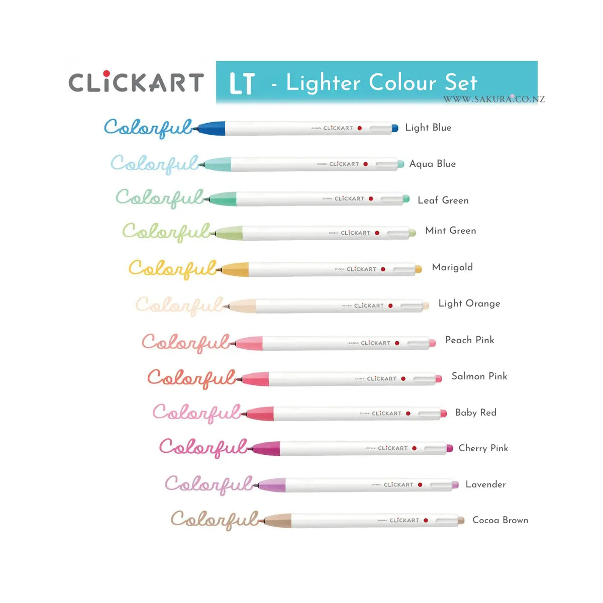 ZEBRA ClickArt Marker Pens 0.6mm - LT 12 Lighter Colour Set