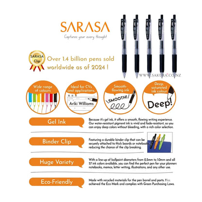 ZEBRA Sarasa Clip Gel Ball Pens 0.5mm Black 5pcs Set